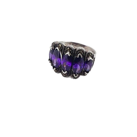 Natural Amethyst Pyramid Ring in 925 Sterling Silver Size 8 - Picture 6 of 7